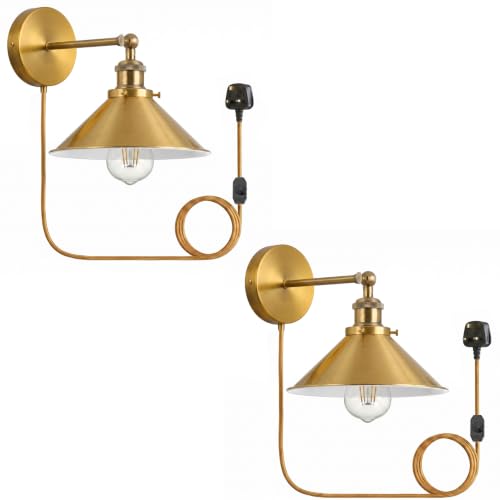 2 Pack Industrial Plug-In E27 Wall Light with Dimmer Switch – 2m Cord ~1205