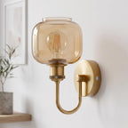Arm Fitting Amber Glass Vintage Wall Sconce Light E27 ~1191