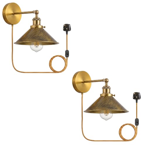 2 Pack Industrial Plug-In E27 Wall Light with Dimmer Switch – 2m Cord ~1205