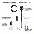 Plug In E27 Pendant Light Cord Set 4m or 4.5m Black or White