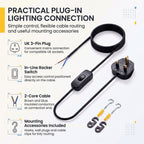 Plug-In Lamp Cable with UK Plug and Inline Switch, 2 Core and 3 Core