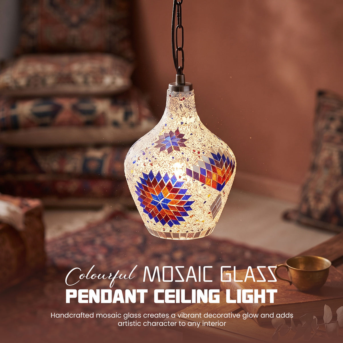 Moroccan mosaic pendant light multicolour E27
