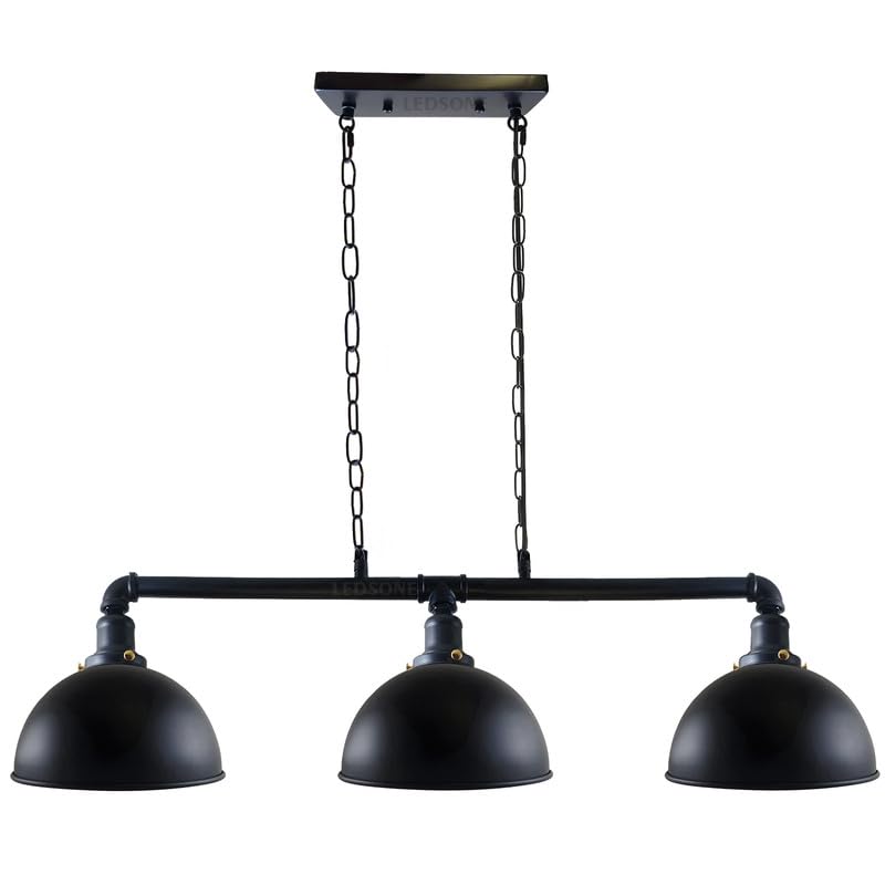three light industrial pendant fitting with E27 bulbs