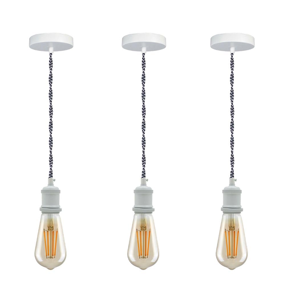 Vintage Brass E27 Pendant Light Fitting – 195cm Twisted Fabric Cable ~1226