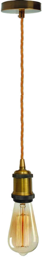 Vintage Brass E27 Pendant Light Fitting – 195cm Twisted Fabric Cable ~1226