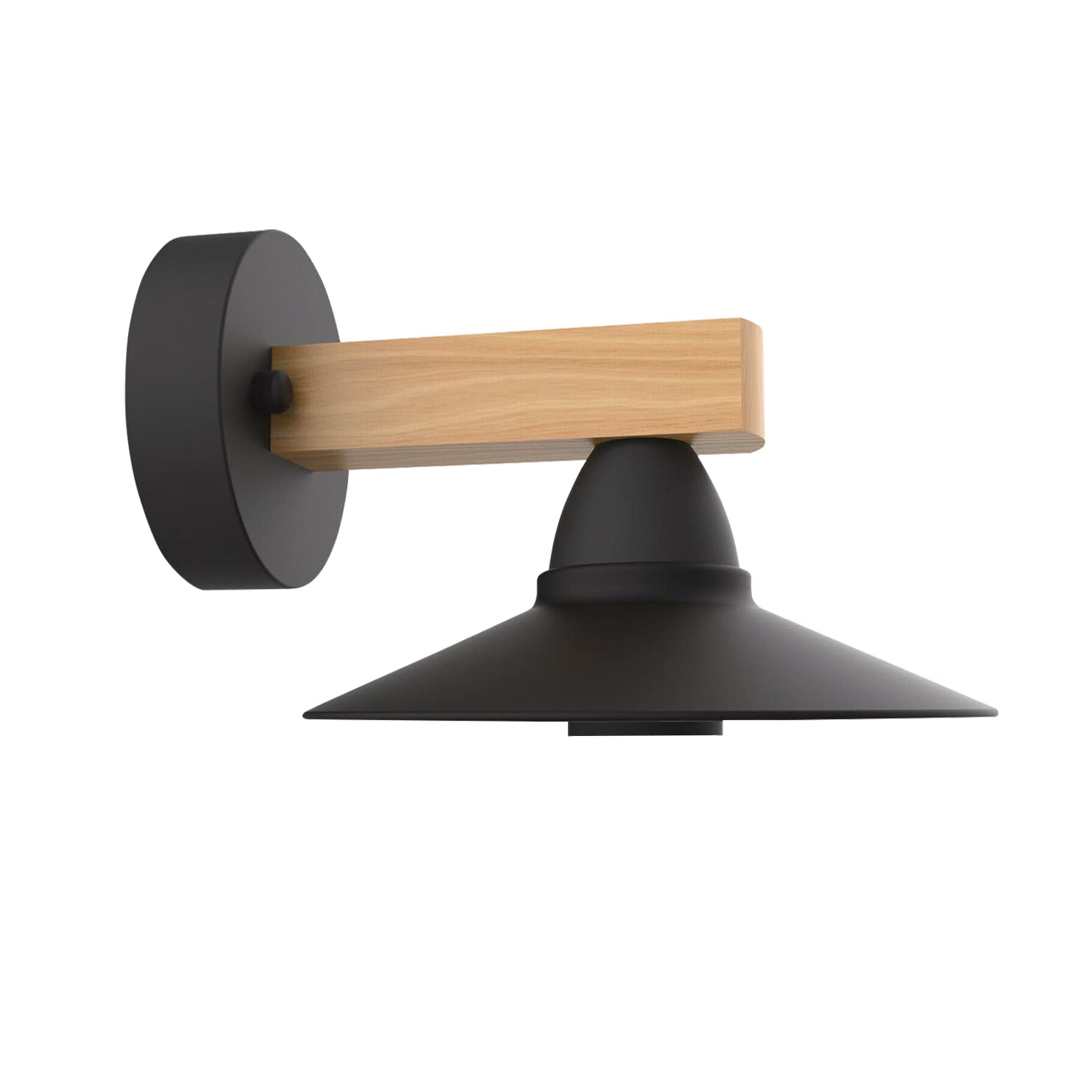 Modern Vintage Wood Arm Wall Sconce – Black Metal E27 ~1075