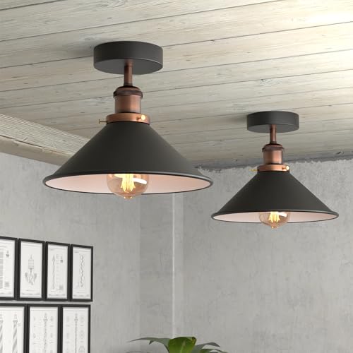 Modern Flush Mount E27 Flush Ceiling Light – Metal Cone Shade ~1218