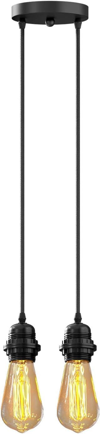 Black 2 Light E27 Industrial Pendant Light Interior Lighting ~1212