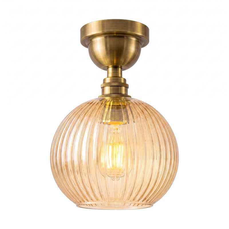 Semi Flush Ceiling Light Amber Ribbed Glass Shade E27 Ceiling Lamp~1207