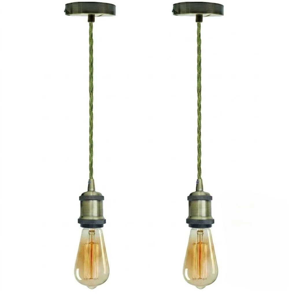 Vintage Brass E27 Pendant Light Fitting – 195cm Twisted Fabric Cable ~1226