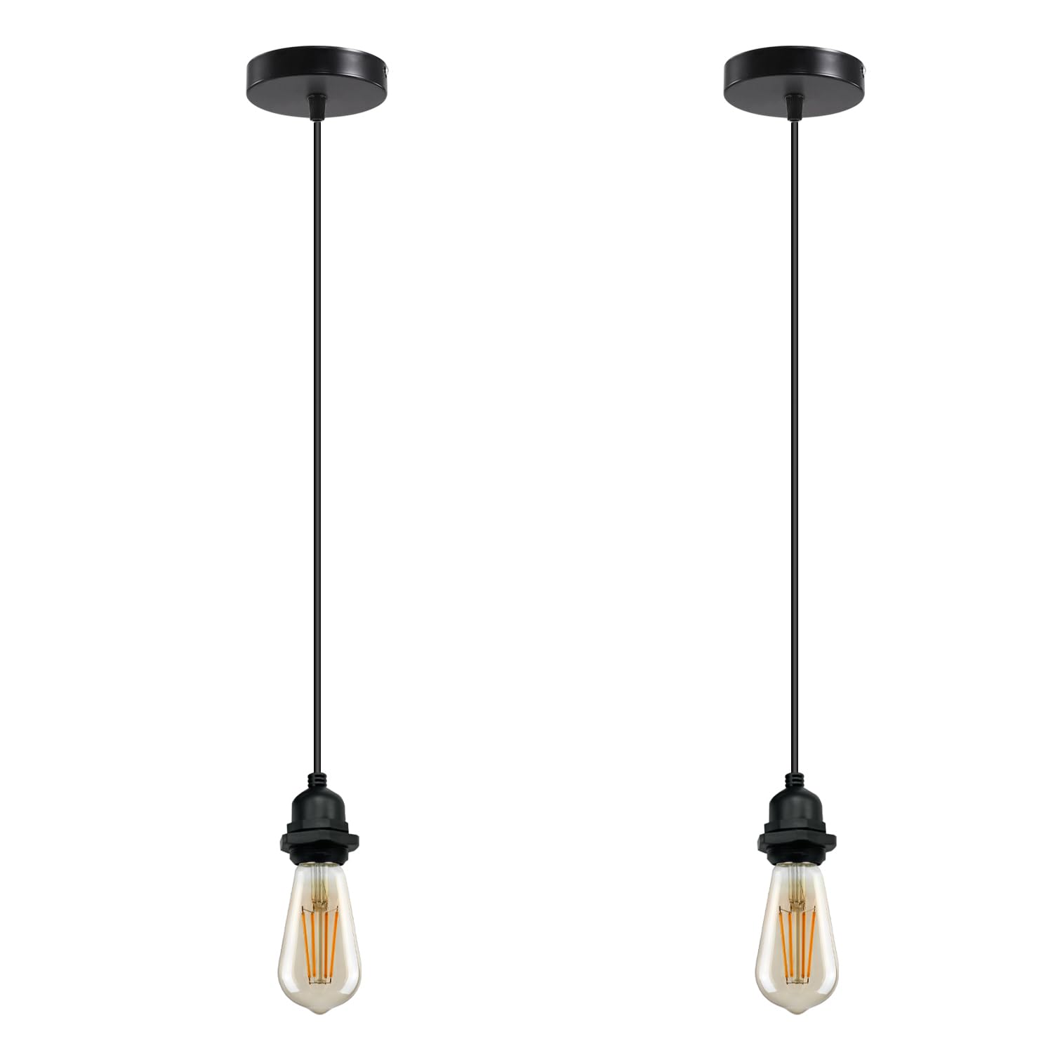 Black Minimalist Pendant Light Cord Set 2 Pack - E27 Adjustable Hanging Cable Pair ~1187