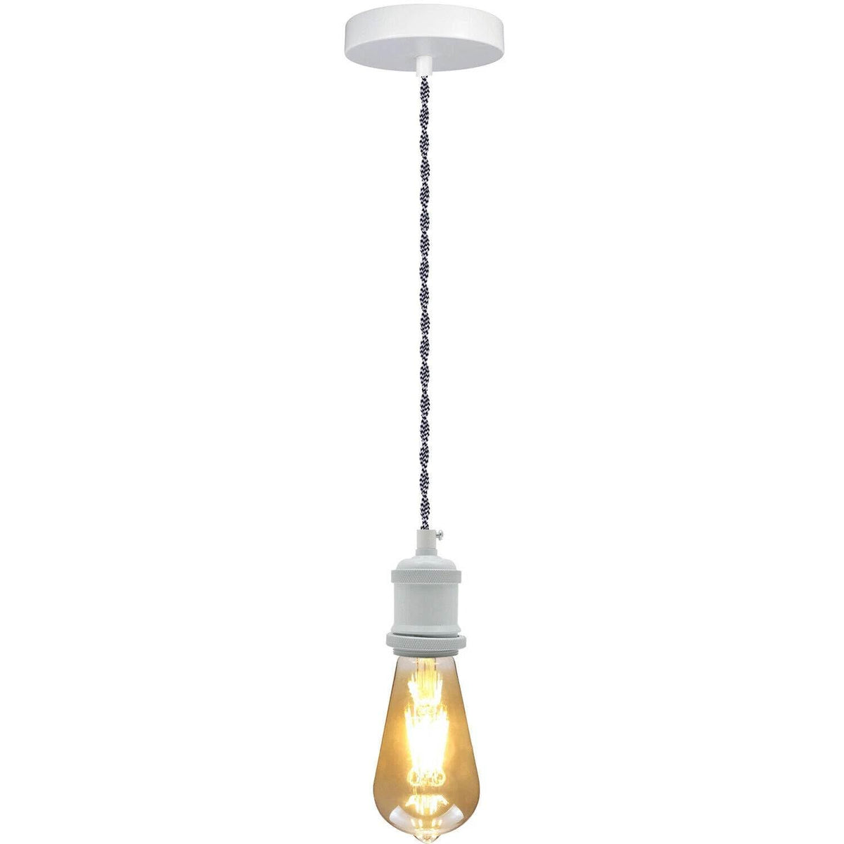 Vintage Brass E27 Pendant Light Fitting – 195cm Twisted Fabric Cable ~1226