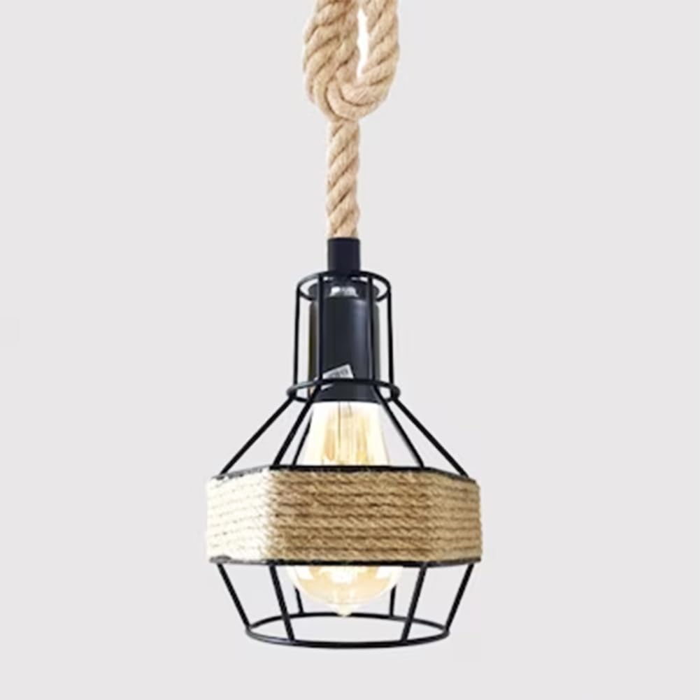 Retro Hemp Rope Ceiling Pendant Light Ceiling Rose With Adjustable ~1214