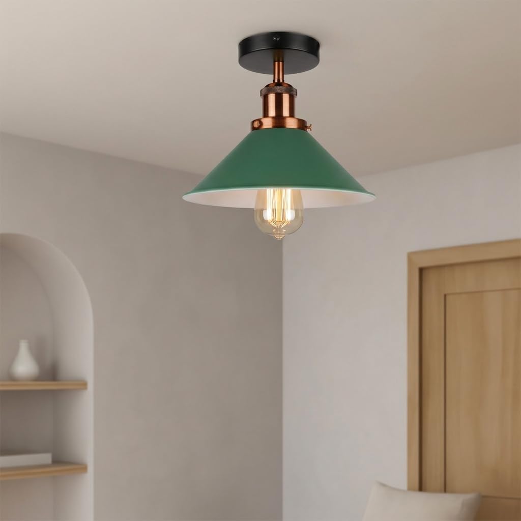 Modern Flush Mount E27 Flush Ceiling Light – Metal Cone Shade ~1218