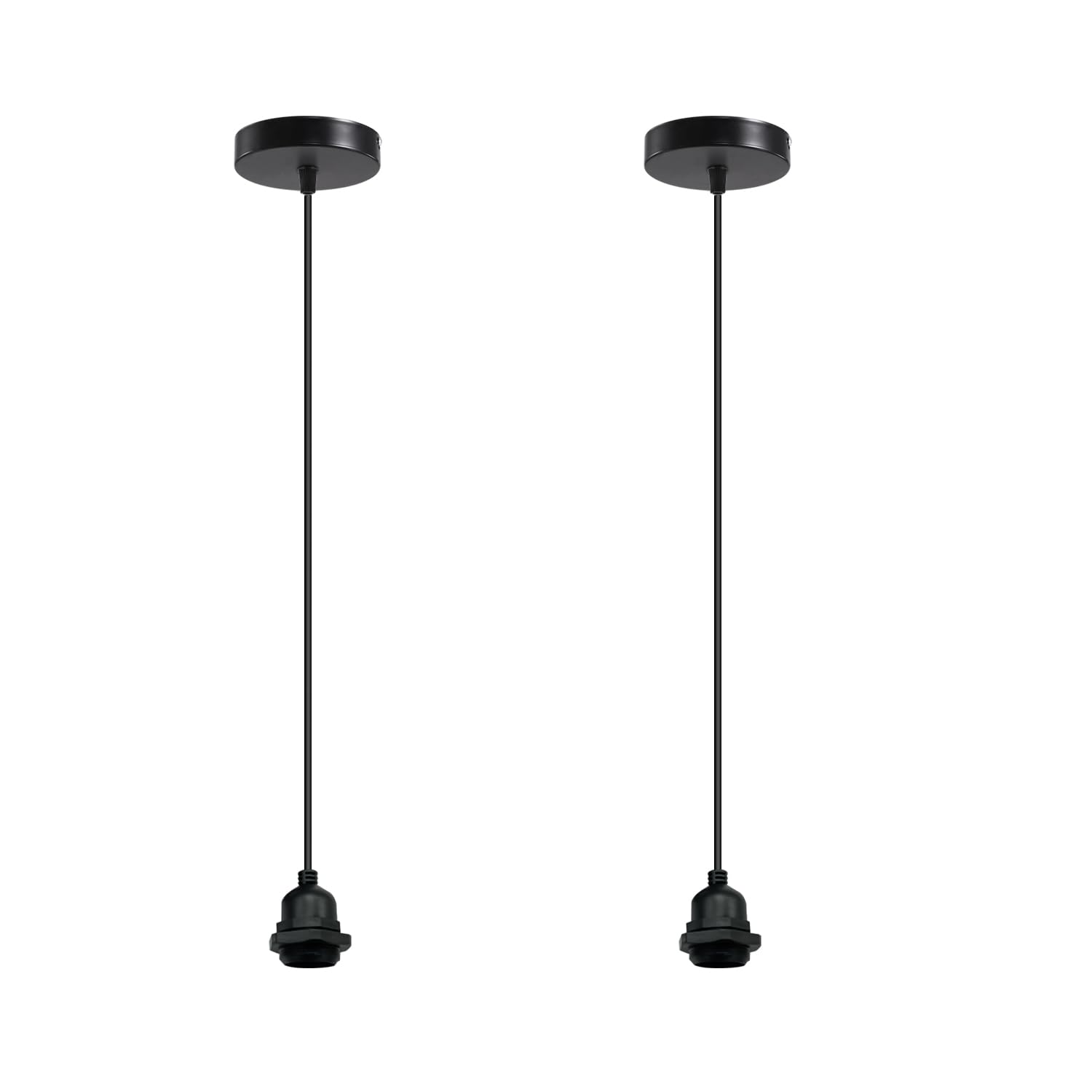 Black Minimalist Pendant Light Cord Set 2 Pack - E27 Adjustable Hanging Cable Pair ~1187