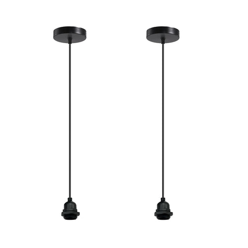 Black Minimalist Pendant Light Cord Set 2 Pack - E27 Adjustable Hanging Cable Pair ~1187
