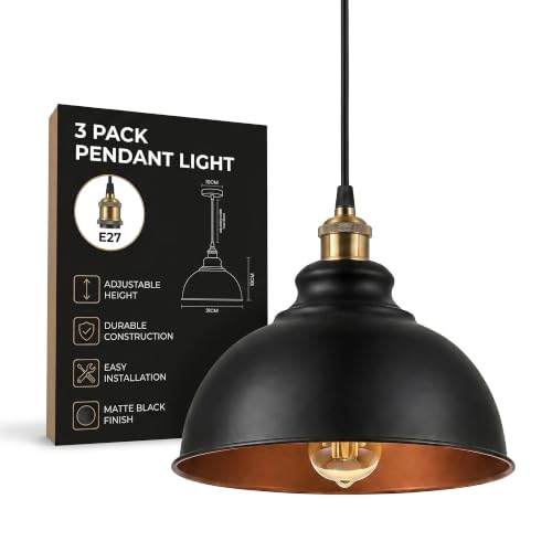 Vintage industrial pendant light with black metal shade