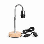 Wooden Base Table Lamp with Curved Arm E27 Inline Switch
