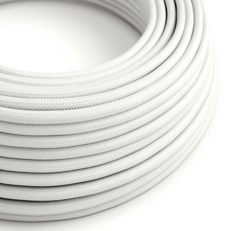 White 2 Core Round Vintage Braided Fabric Cable – 0.75mm² Lighting Flex ~1147