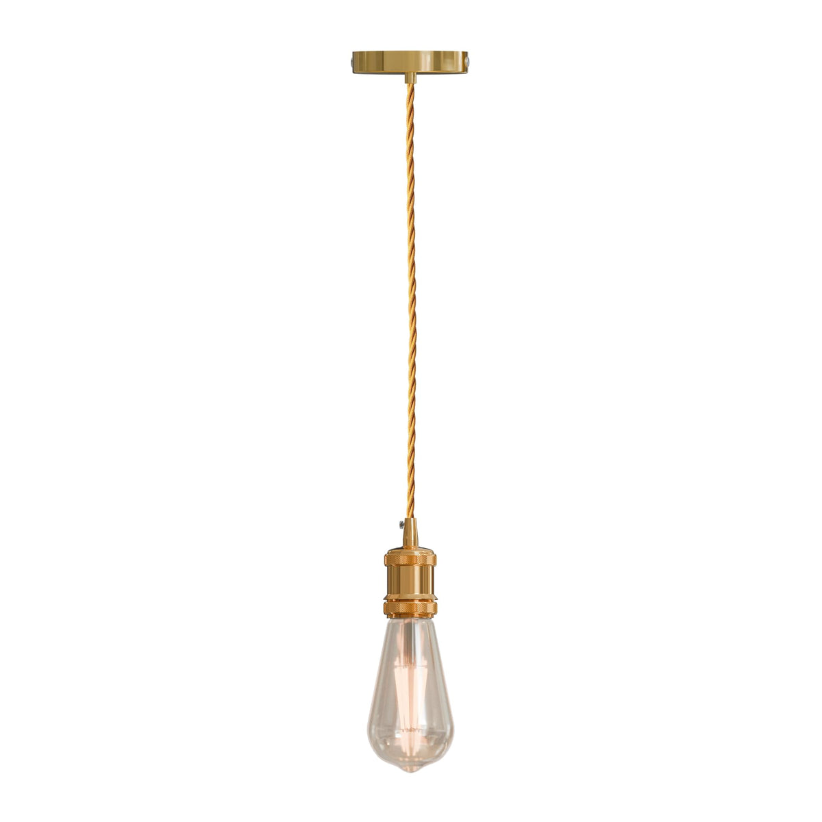 Vintage Brass E27 Pendant Light Fitting – 195cm Twisted Fabric Cable ~1226