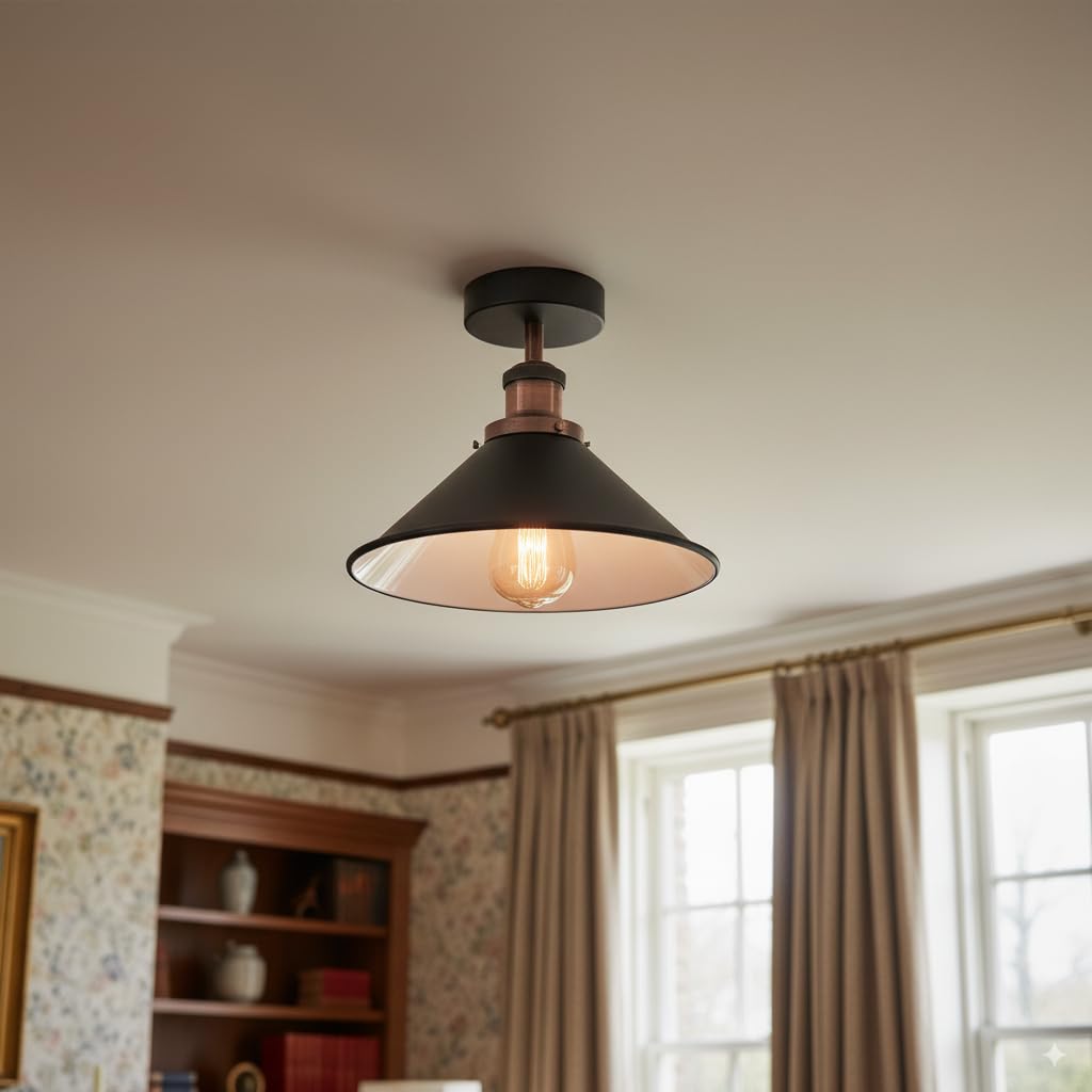 Modern Flush Mount E27 Flush Ceiling Light – Metal Cone Shade ~1218