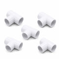five white PVC 3-way pipe tee connectors