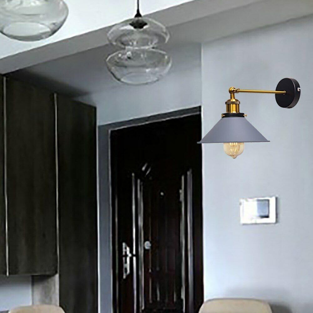 Industrial Metal Wall Sconce – Vintage Cone Shade E27 Fixture ~1063