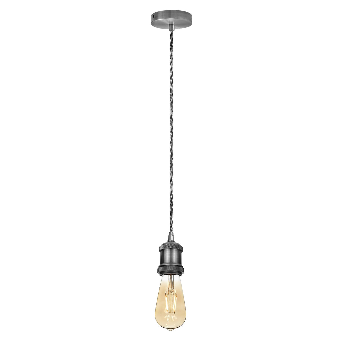 Vintage Brass E27 Pendant Light Fitting – 195cm Twisted Fabric Cable ~1226
