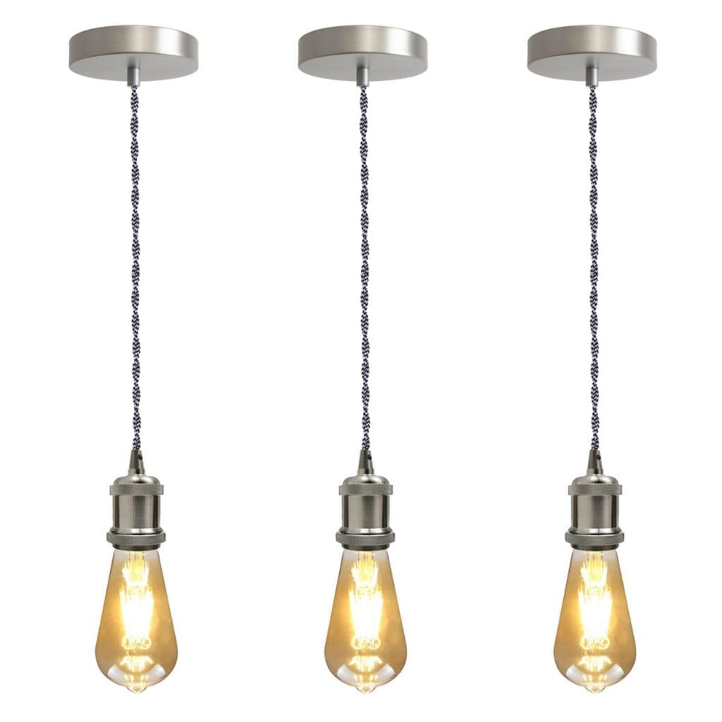 Vintage Brass E27 Pendant Light Fitting – 195cm Twisted Fabric Cable ~1226