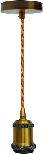 Vintage Brass E27 Pendant Light Fitting – 195cm Twisted Fabric Cable ~1226