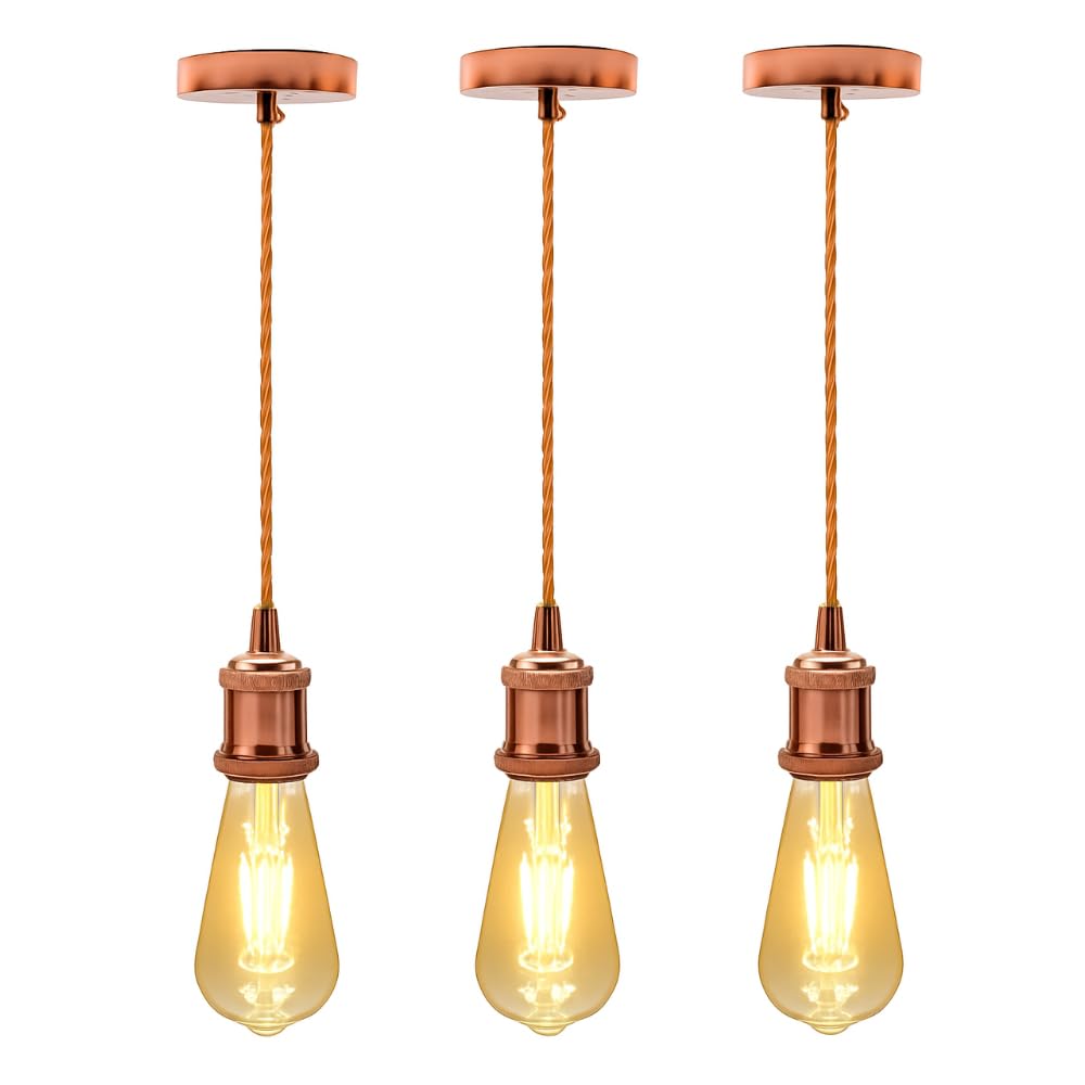 Vintage Brass E27 Pendant Light Fitting – 195cm Twisted Fabric Cable ~1226