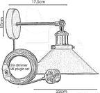 Industrial Plug-in Wall Light | Adjustable Brass Arm & Dimmer E27 ~1204