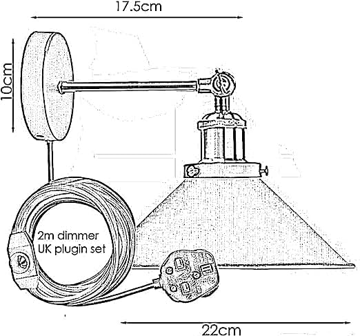 Industrial Plug-in Wall Light | Adjustable Brass Arm & Dimmer E27 ~1204