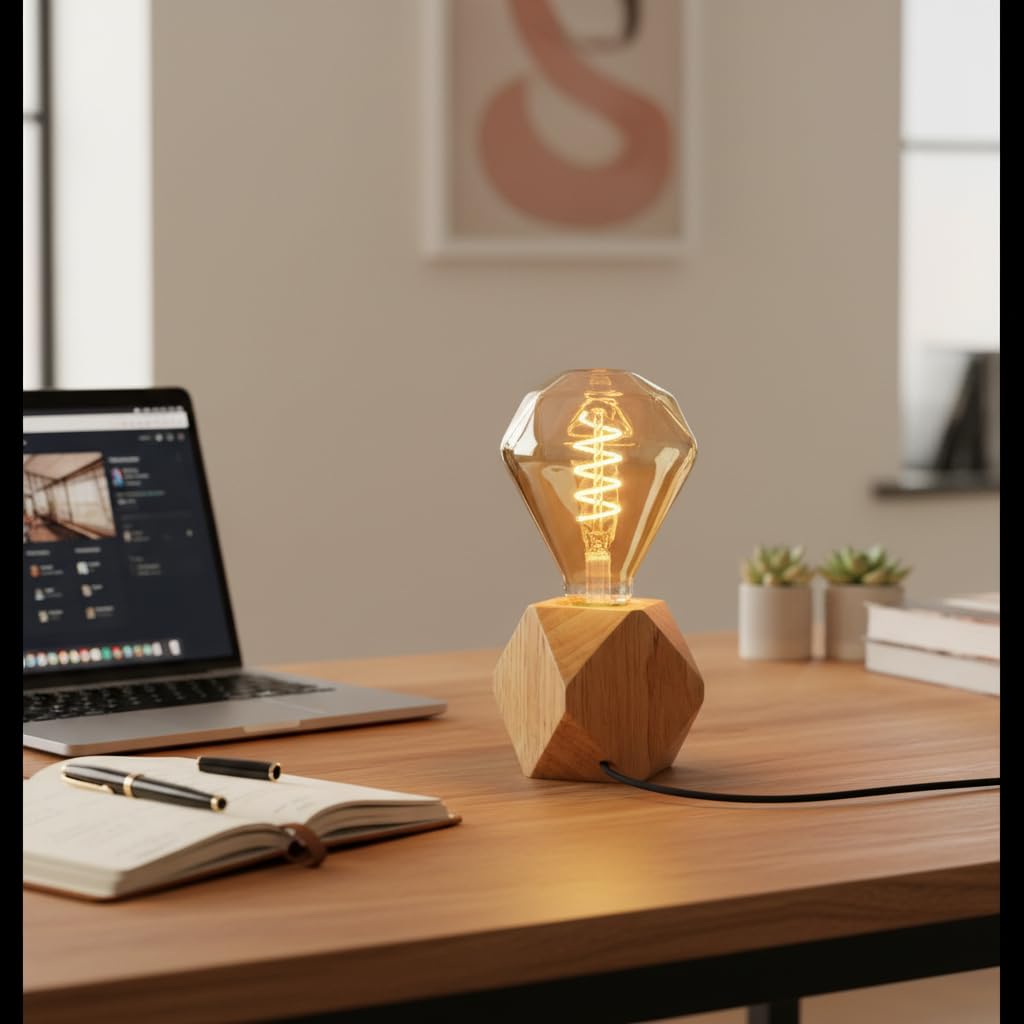 Vintage Crystal Cage Table Lamp with gold wire and wooden base
