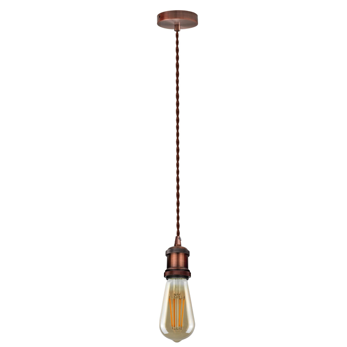 Vintage Brass E27 Pendant Light Fitting – 195cm Twisted Fabric Cable ~1226