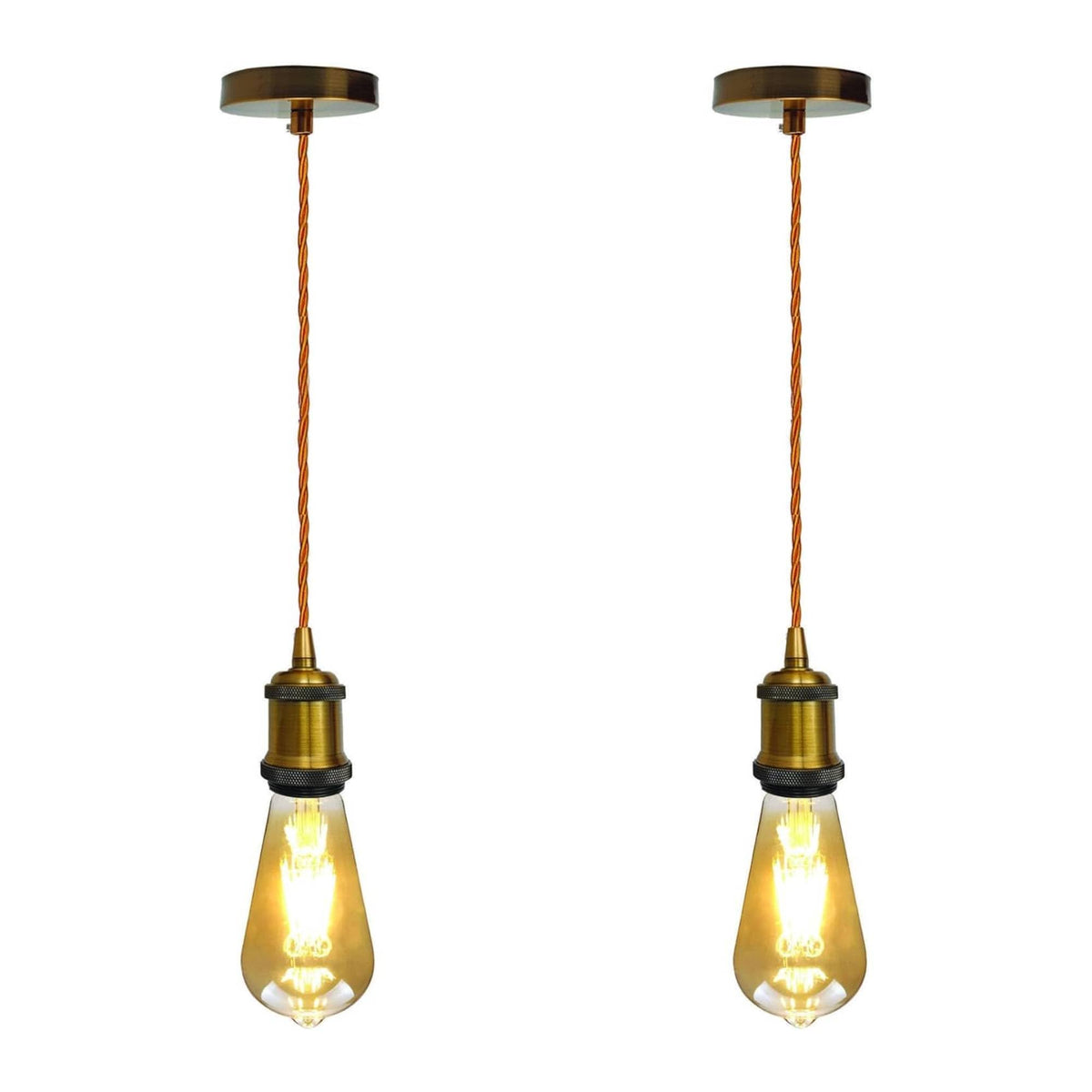 Vintage Brass E27 Pendant Light Fitting – 195cm Twisted Fabric Cable ~1226