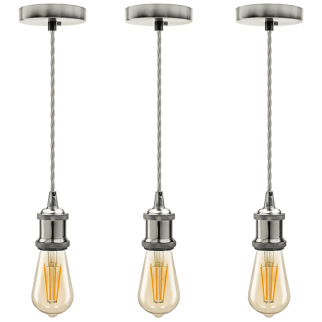 Vintage Brass E27 Pendant Light Fitting – 195cm Twisted Fabric Cable ~1226