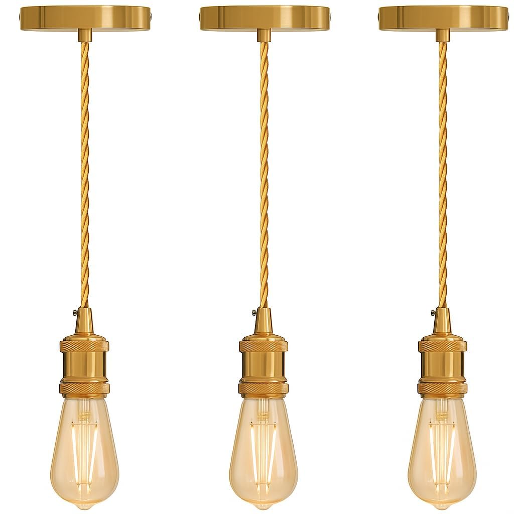 Vintage Brass E27 Pendant Light Fitting – 195cm Twisted Fabric Cable ~1226
