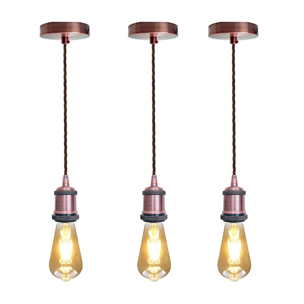 Vintage Brass E27 Pendant Light Fitting – 195cm Twisted Fabric Cable ~1226