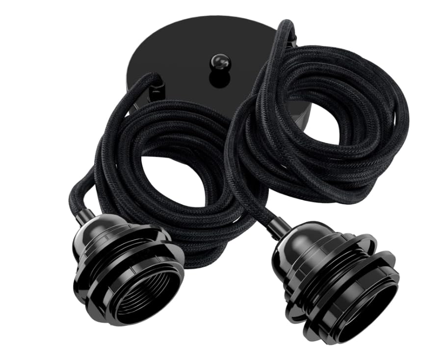 Black 2 Light E27 Industrial Pendant Light Interior Lighting ~1212