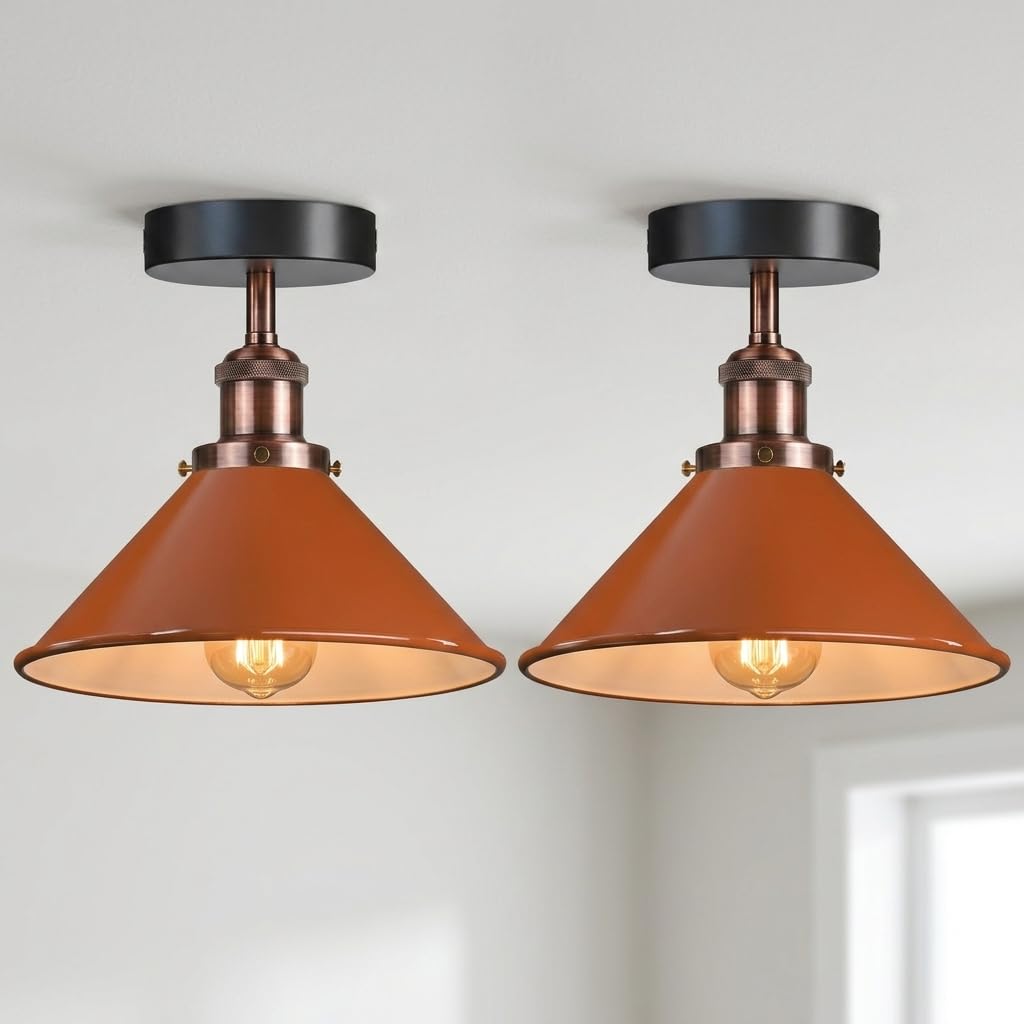 Modern Flush Mount E27 Flush Ceiling Light – Metal Cone Shade ~1218