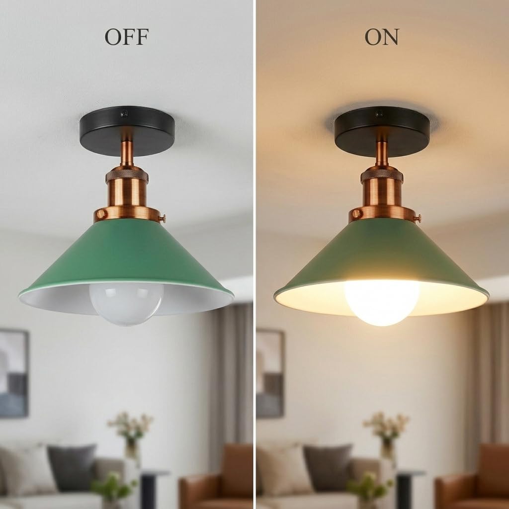 Modern Flush Mount E27 Flush Ceiling Light – Metal Cone Shade ~1218