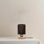 Vintage E27 Table Lamp with Barrel Cage & Wooden Stand