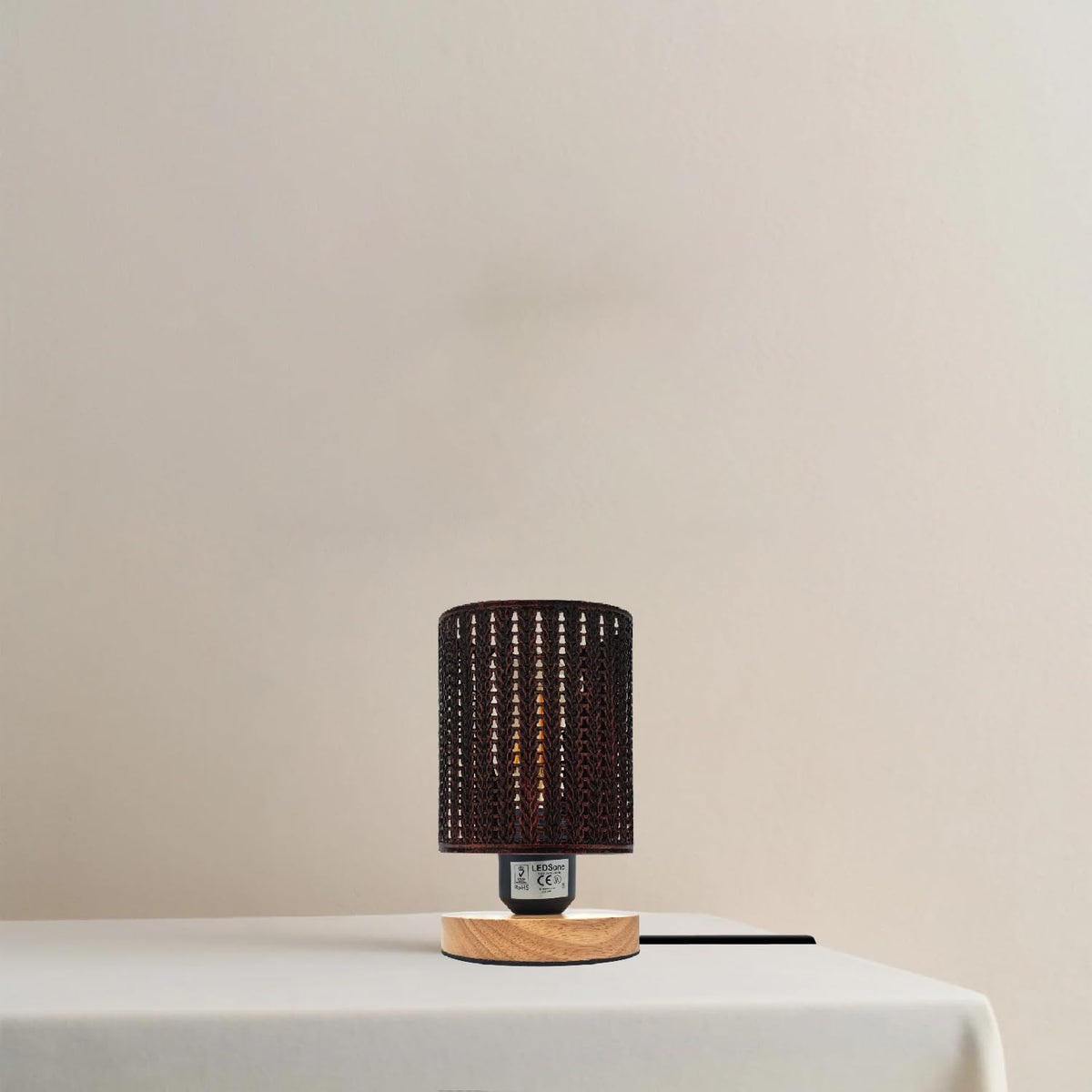 Vintage E27 Table Lamp with Barrel Cage & Wooden Stand
