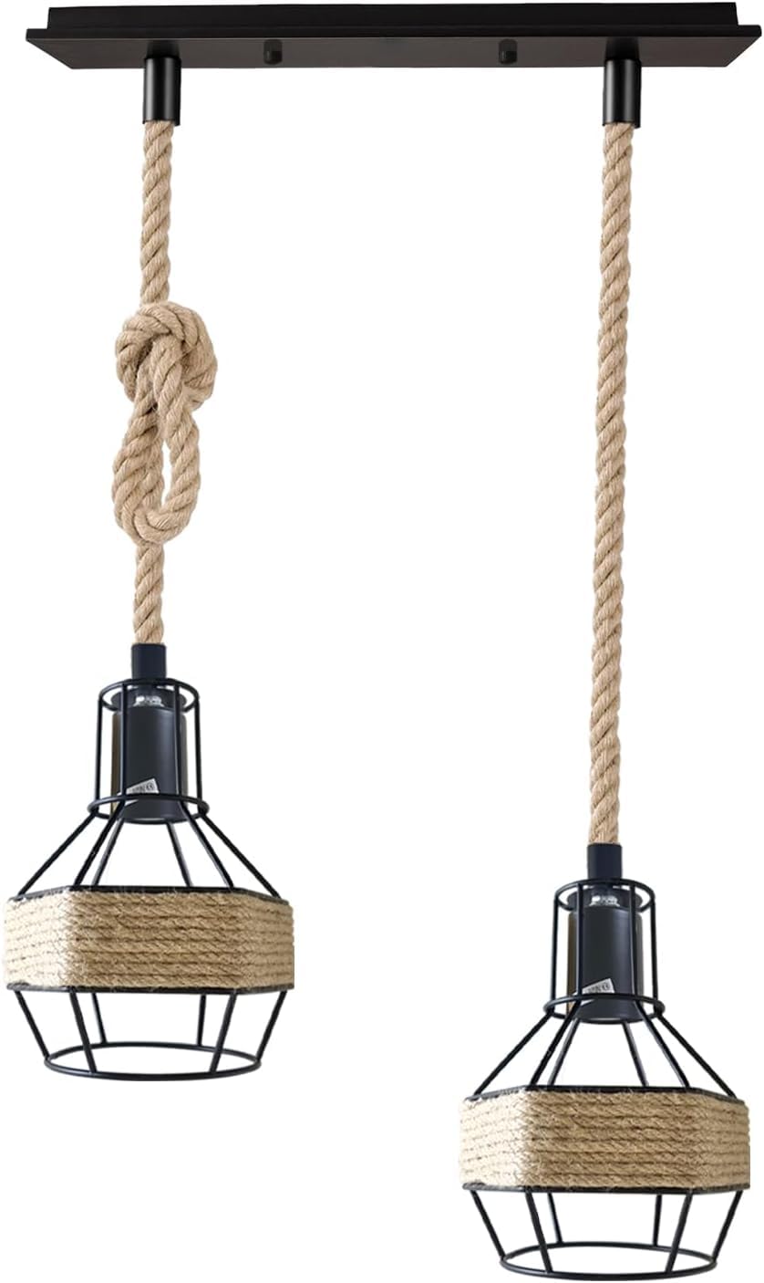 Retro Hemp Rope Ceiling Pendant Light Ceiling Rose With Adjustable ~1214