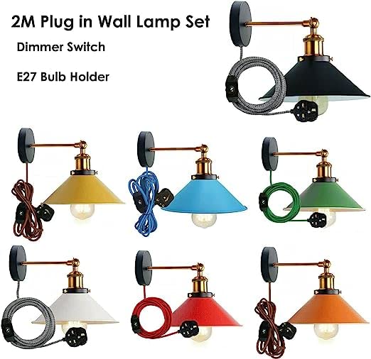 Industrial Plug-in Wall Light | Adjustable Brass Arm & Dimmer E27 ~1204