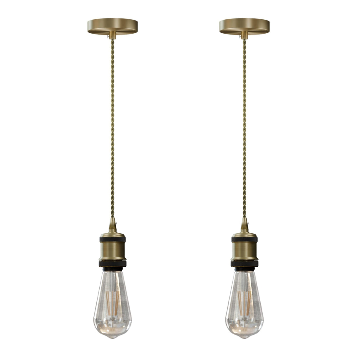 Vintage Brass E27 Pendant Light Fitting – 195cm Twisted Fabric Cable ~1226