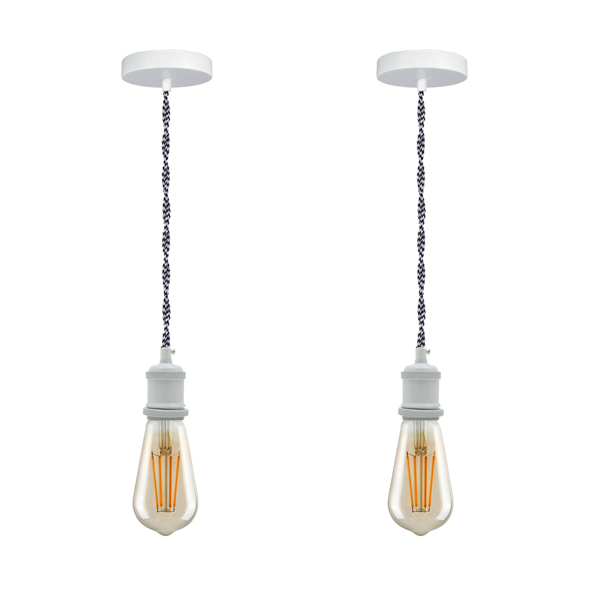 Vintage Brass E27 Pendant Light Fitting – 195cm Twisted Fabric Cable ~1226