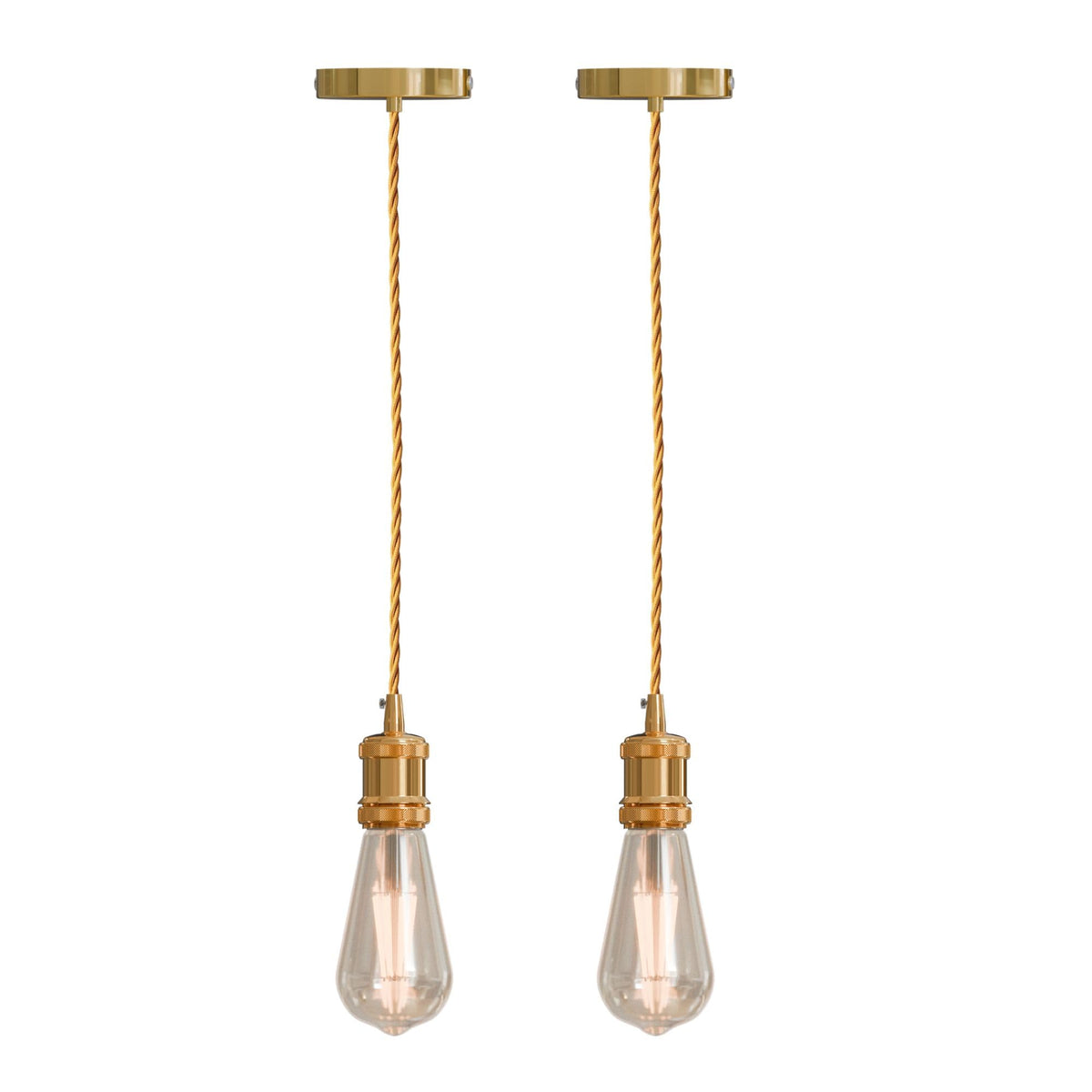 Vintage Brass E27 Pendant Light Fitting – 195cm Twisted Fabric Cable ~1226