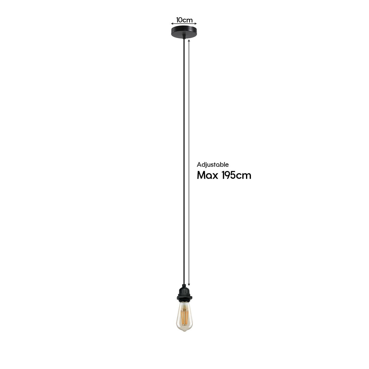 black E27 pendant fitting for vintage LED filament bulb